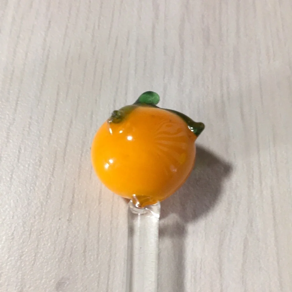 Set of 5 Hand Blown Glass Fruit Theme Swizzle Sticks for Home Bar Tropical Drink